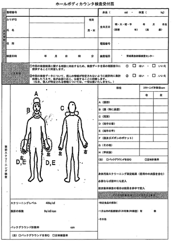 ホールボディカウンター検査受付票